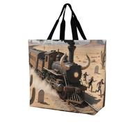 Sac à provisions unisexe avec motif voile au bord de la mer pour les courses, les voyages, les courses, Train à vapeur dans le D, Taille unique