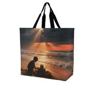 Sac à provisions unisexe avec motif voile au bord de la mer pour les courses, les voyages, les courses, Coucher de soleil, Taille unique