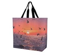 Sac à provisions unisexe avec motif voile au bord de la mer pour les courses, les voyages, les courses, Mouettes au coucher du soleil, Taille unique