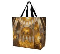 Sac à provisions unisexe couleur panda neige pour les courses, les voyages, sac à bandoulière, sacs d'épicerie, sac à main, Église dorée de Byz Ne, Taille unique