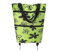 Sac à roulettes Pliable avec 2 Roues, Sac de Courses en Tissu Oxford, Grand Sac de Courses réutilisable et étanche for supermarché à Domicile(Green Flower)