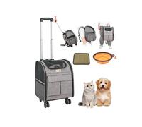 VEVOR Sac de transport à roulettes pour chat et chien 8,1 kg Poignée télescopique, bandoulière, gris