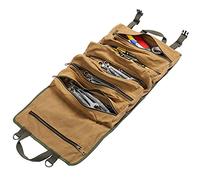 Sac à roulettes pour outils en toile cirée, Grand rouleau de clés à molette avec 6 poches zippées, Sac à outils multifonctions, Kaki