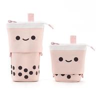 Sac À Stylos Télescopique 1 Pièce, Sac À Crayons En Toile Portable De Grande Capacité, Mignon Boba Milktea Kawaii Avec Visage Souriant, Fournitures Scolaires