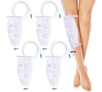 Sac à urine pour les jambes : 4 pièces 750 ml sacs de jambe sac de drainage d'urine, sac de collecte d'urine avec 2 sangles, poche d'urine avec valve et évacuation en T, sac de drainage