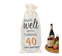 Sac à vin d'anniversaire, sac à bouteille de champagne en lin avec cordon de serrage | Pochettes réutilisables pour bouteille de vin en lin pour femmes et hommes, décorations d'anniversaire, 40e