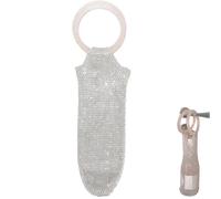 Sac à vin, sac à vin en strass, pochette en maille pour bouteille de champagne, pochette à vin élégante avec poignée en résine, réutilisable, pour mariage, fête de champagne, pique-nique, blanc