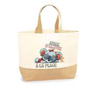Sac Atsem d'amour Koala à la Plage | Cabas Courses Shopping Vacances Coton et Toile de Jute Idée Cadeau Femme