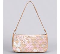 Sac baguette brodé de fleurs pailletées, sac aisselle rose mode femme polyvalent patchwork paillettes, sac bandoulière zippé brodé bicolore, style coupe aléatoire Tout ImpriméPET