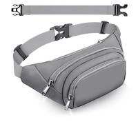 Sac banane à 4 poches pour femme avec ceinture prolongée de 35 cm - Sac banane pour homme et homme - Grande capacité - Étanche - Pour iPad Mini et iPhone 12 Pro Max, Sac banane gris, L, Grand sac