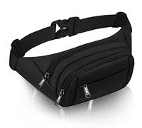 Sac banane à 4 poches pour femme avec ceinture prolongée de 35 cm - Sac banane pour homme et homme - Grande capacité - Étanche - Pour iPad Mini et iPhone 12 Pro Max, Sac banane noir, L, Grand sac
