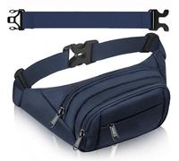 Sac banane à 4 poches pour femme,Ceinture étendue de 35 cm,Grande taille,Sac banane imperméable pour iPad mini et iPhone,Sac cadeau pour femme pour le sport, les voyages, Sac banane bleu, Sac banane