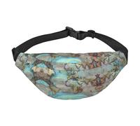 Sac banane à bandoulière motif carte du monde de dessin animé pour garçons, grand sac banane de voyage tendance pour le sport, la course, le cyclisme, les voyages, la pêche, noir, taille unique