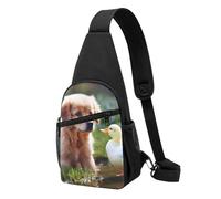 Sac banane à bandoulière pour femme - Motif empreintes de pattes de chien - Sac de poitrine en forme de cœur pour randonnée, voyage, Chien et canard, Taille unique