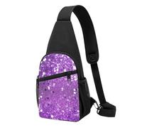Sac banane à bandoulière pour femme, sac banane hawaïen, motif fleurs de palmier, sac de poitrine pour randonnée, voyage, Paillettes violettes scintillantes., Taille unique