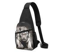 Sac banane à bandoulière pour femme, sac banane mignon paresseux sac de poitrine sac de jour pour randonnée, voyage, Tigre noir et blanc., Taille unique