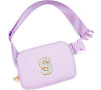 Sac banane à bandoulière pour filles, femmes, adolescentes - Cadeaux d'anniversaire pour filles de 4, 5, 6, 7, 8, 9, 10, 11, 12, 13, 14, 15 ans, sac banane pour enfants | Initiale blanche S, lavande,
