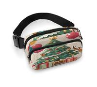 Sac banane à bandoulière pour homme et femme, arbre de Noël et cadeaux imprimés, sac banane tendance avec sangle réglable, Noir , 20x13cm