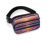 Sac banane à bandoulière pour homme et femme, beau sac banane de sport imprimé lever de soleil, sac banane tendance avec sangle réglable, Noir , 20x13cm