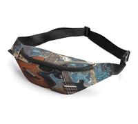 Sac banane à bandoulière pour homme et femme, guitare, basse, instruments de musique, sac banane tendance avec sangle réglable, Noir , 36*15cm