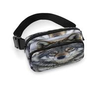 Sac banane à bandoulière pour homme et femme - Imprimé loup - Sac banane tendance avec sangle réglable, Noir , 20x13cm