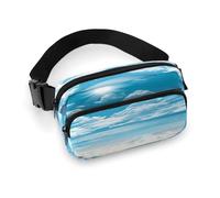 Sac banane à bandoulière pour homme et femme - Imprimé paysage marin tropical bleu - Sac banane tendance avec sangle réglable, Noir , 20x13cm