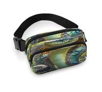 Sac banane à bandoulière pour homme et femme, imprimé serpent cobra, sac banane tendance avec sangle réglable, Noir , 20x13cm