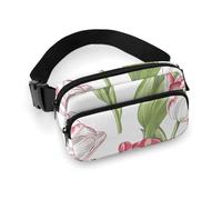 Sac banane à bandoulière pour homme et femme - Les fleurs sont toutes rouges - Grand sac banane avec sangle réglable - Sac banane tendance pour entraînement, course à pied, voyage, blanc, 20 x 13 cm,