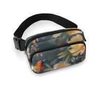 Sac banane à bandoulière pour homme et femme - Motif fleurs et oiseaux - Grand sac banane avec sangle réglable - Tendance - Pour l'entraînement, la course à pied, les voyages, blanc, 20 x 13 cm,