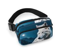Sac banane à bandoulière pour homme et femme, motif loup blanc dans la brume, sac banane de sport avec sangle réglable, sac banane tendance pour entraînement, course à pied, voyage, blanc, 20 x 13 cm,