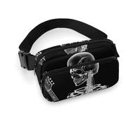 Sac banane à bandoulière pour homme et femme - Motif tête de mort squelette jouant de la guitare - Grand sac banane avec sangle réglable - Tendance - Pour entraînement, course à pied, voyage, blanc,