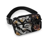 Sac banane à bandoulière pour homme et femme - Motif tigre à paillettes - Grand sac banane avec sangle réglable - Pour entraînement, course à pied, voyage, blanc, 20 x 13 cm, blanc, 7.9x5.1 Inches