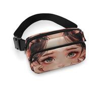 Sac banane à bandoulière pour homme et femme, oreilles de chat avec grands yeux, sac banane de sport avec sangle réglable, sac banane tendance pour entraînement, course à pied, voyage, blanc, 20 x 13