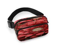 Sac banane à bandoulière pour homme et femme, sac banane de sport à imprimé floral rouge doré, sac banane tendance avec sangle réglable, Noir , 20x13cm