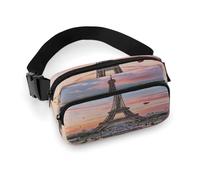 Sac banane à bandoulière pour homme et femme, sac banane romantique avec imprimé Tour Eiffel de Paris, sac banane tendance avec sangle réglable, Noir , 20x13cm