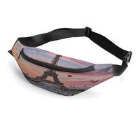 Sac banane à bandoulière pour homme et femme, sac banane romantique avec imprimé Tour Eiffel de Paris, sac banane tendance avec sangle réglable, Noir , 36*15cm