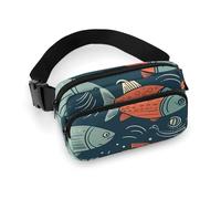 Sac banane à bandoulière pour homme et femme - Style animation poisson - Grand sac banane avec sangle réglable - Sac banane tendance pour l'entraînement, la course à pied, les voyages, blanc, 20 x 13