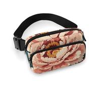 Sac banane à bandoulière pour homme et femme - Style vintage - Fleurs de pivoine - Grand sac banane avec sangle réglable - Pour entraînement, course à pied, voyage, blanc, 20 x 13 cm, blanc, 7.9x5.1