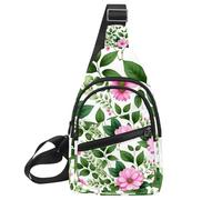 Sac banane à bandoulière pour l'extérieur, randonnée, voyage, fleurs roses avec feuilles, Multicolore 06, 11.8x7x1.5in/30x18x4cm