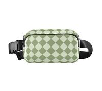 Sac banane à carreaux américains vert et blanc pour homme et femme, sac à bandoulière imperméable, essentiel de voyage avec sangle réglable pour voyage, gym, travail, Plaid américain vert et blanc, 1