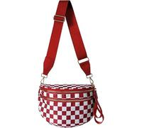Sac banane à carreaux noirs et blancs pour femme, sac banane spacieux à carreaux, Carreaux rouges, 12.8x5.6x8.8 inches, Décontracté