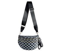 Sac banane à carreaux noirs et blancs pour femme, sac banane spacieux à carreaux, Gris foncé à carreaux, 12.8x5.6x8.8 inches, Décontracté