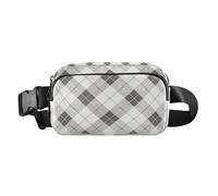 Sac banane à carreaux vichy pour femme, sac à bandoulière avec sangle réglable, mini pochette partout pour l'entraînement, la course à pied, gris pierre