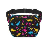 Sac banane à double couche avec motif dinosaures colorés - Sac banane réglable pour voyage, randonnée, course à pied, cyclisme, festival