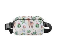 Sac banane à fermeture éclair pour femmes, hommes, adolescents, sac banane mignon multifonction avec sangle réglable pour voyage, shopping, course à pied, cactus aquarelle vert et lama mignon, Cactus