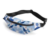 Sac banane à fermeture éclair pour homme et femme - Sac banane élégant avec sangle réglable - Bleu et blanc - Style chinois - Motif floral et oiseau - Pour course à pied, randonnée, entraînement