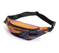 Sac banane à fermeture éclair pour homme et femme - Sac banane élégant avec sangle réglable - Motif île de Grèce - Coucher de soleil - Pour la course à pied, la randonnée, l'entraînement, le cyclisme