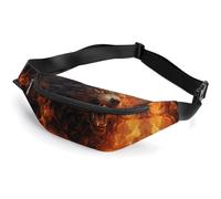 Sac banane à fermeture éclair pour homme et femme - Sac banane élégant avec sangle réglable - Motif loup sauvage dans le feu - Sacs de poitrine de voyage pour la course à pied, la randonnée