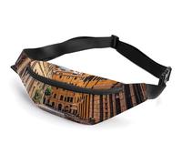 Sac banane à fermeture éclair pour homme et femme - Sac banane élégant avec sangle réglable - Vieille cour, café, chaise, ville de Rome, Italie, voyage, sacs de poitrine pour course à pied, randonnée