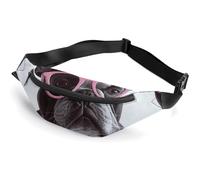 Sac banane à fermeture éclair pour homme et femme - Sac banane tendance élégant avec sangle réglable - Bulldog français - Lunettes roses - Sacs de poitrine de voyage pour la course à pied, la